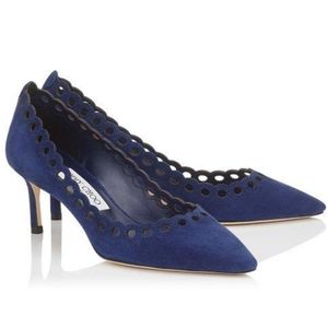 Romy 60 Jimmy Choo Blue Scalloped Suede Pumps
